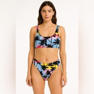 Emme Jordan‎ Palm Tree Print Bikini Set Swimsuit Tropical Beach Size S